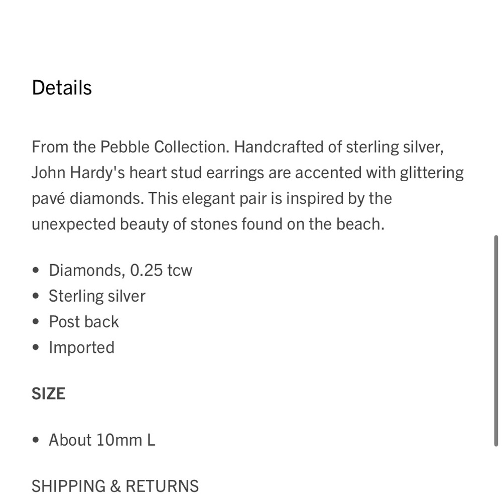 John Hardy
Pebble Sterling Silver & 0.25 TCW Diamond Heart Stud Earrings - Picture 9 of 9